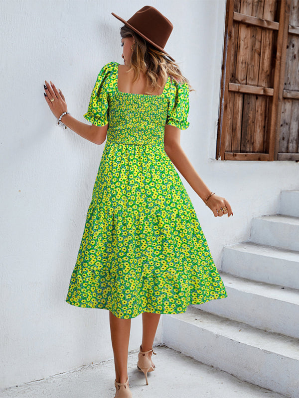 Boho Floral Swing Dress – Round Neck, Lightweight Rayon, Flowy Fit