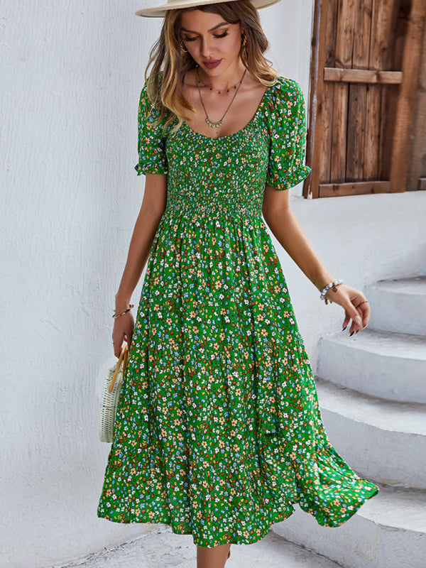 Boho Floral Swing Dress – Round Neck, Lightweight Rayon, Flowy Fit