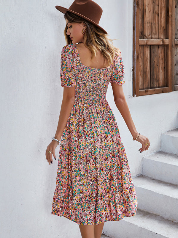 Boho Floral Swing Dress – Round Neck, Lightweight Rayon, Flowy Fit