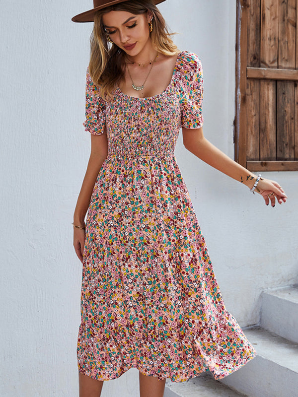 Boho Floral Swing Dress – Round Neck, Lightweight Rayon, Flowy Fit