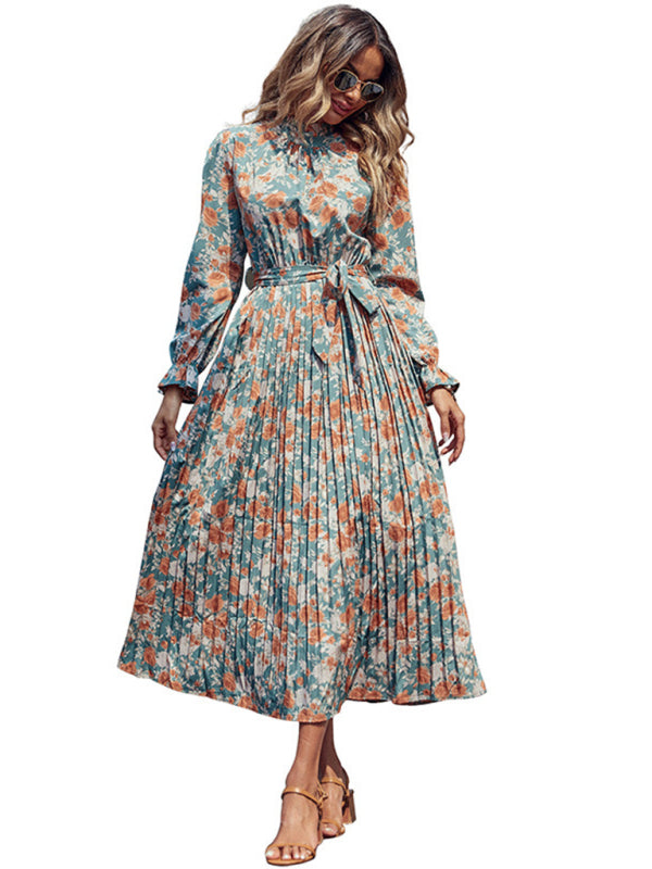 Romantic Long Printed Maxi Dress – Woven Polyester, No Stretch, 4-Season Wear