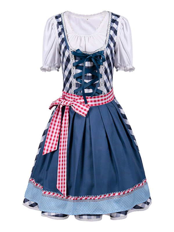 Bavarian Oktoberfest Maid Dress – Retro German Style Blue