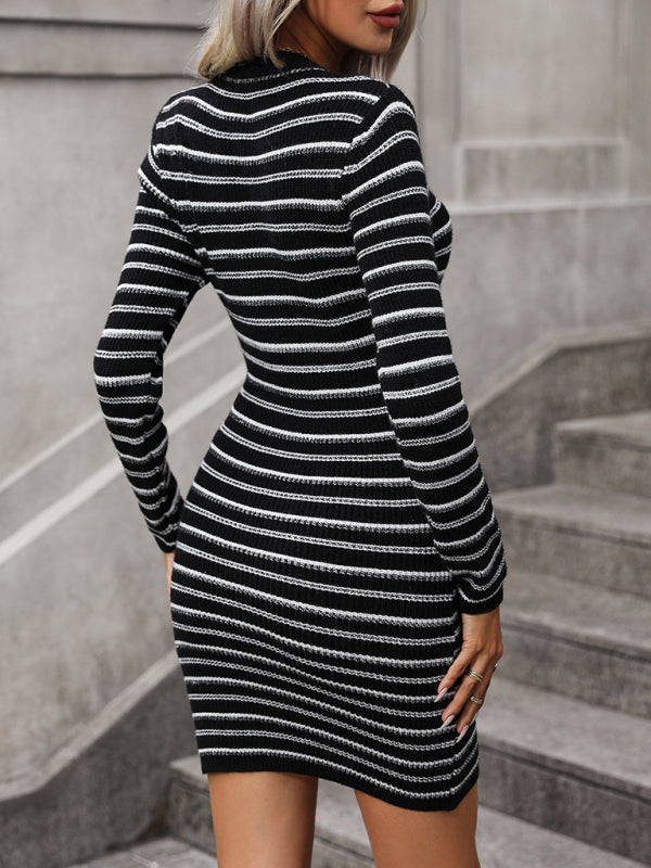 Women's Knitwear Women's Intercolor Striped Pullover Mid Length Sweater