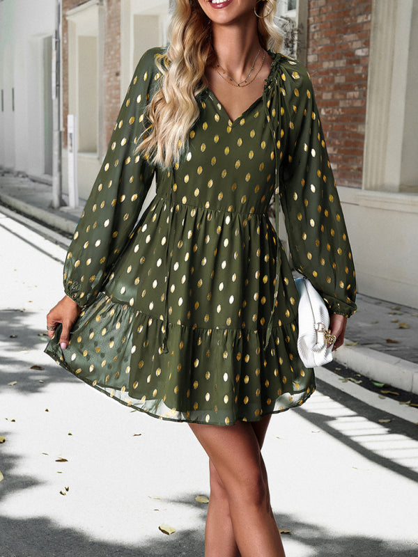 Chiffon V-Neck Long Sleeve Dress – Elegant Autumn Commuter Style