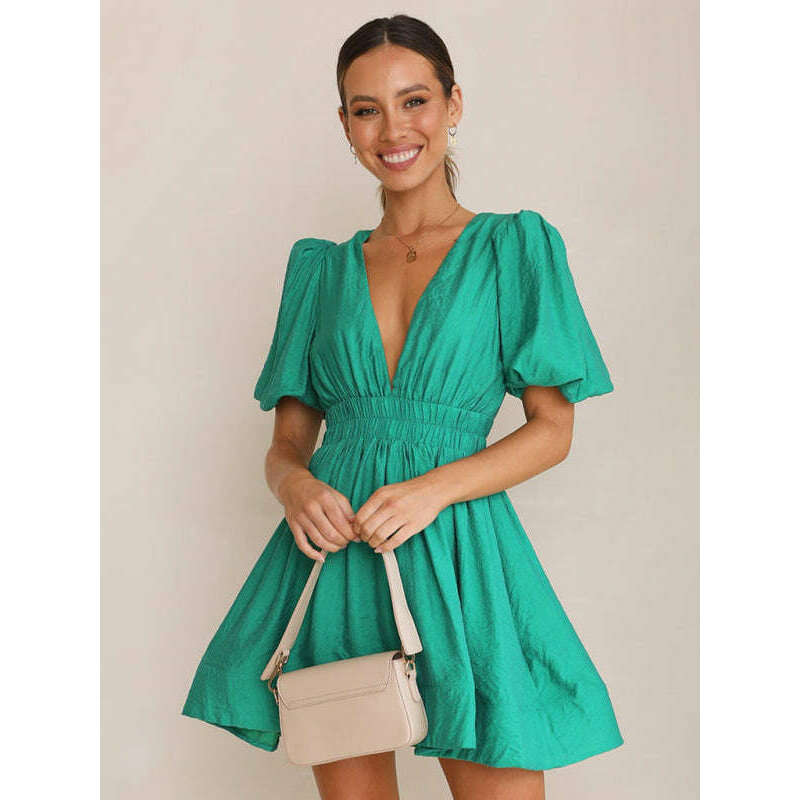 v-neck-lantern-sleeve-waist-dress-–-short-princess-cut-spring-summer-chicsmiling-maria---everything-for-women-34649494