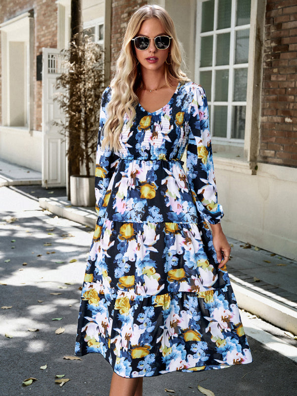 Elegant V-Neck Long Dress – Graceful Woven Style for All Seasons