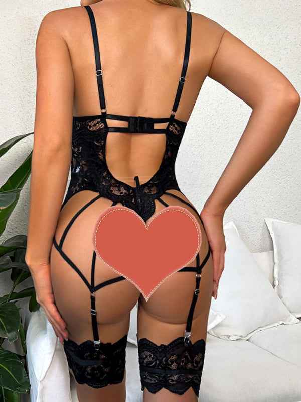 Lace Butterfly Backless One-Piece Lingerie – Sheer & Sexy Sleepwear