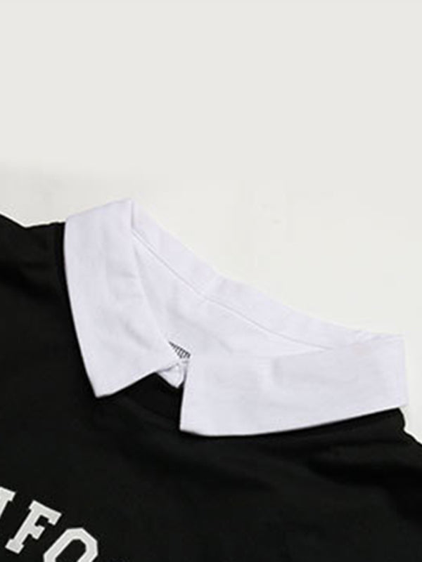 Long-Sleeve Lapel Knit Sweater Dress – Letter Print, Cotton Blend | Fall-Winter Casual Wear