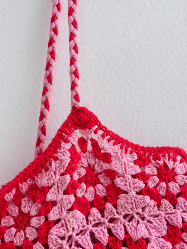 Crochet Patchwork Ethnic Knit Slip Dress – Handcrafted Vacation Style