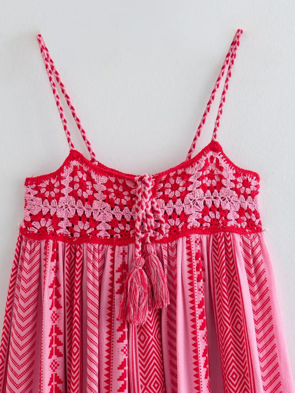 Crochet Patchwork Ethnic Knit Slip Dress – Handcrafted Vacation Style