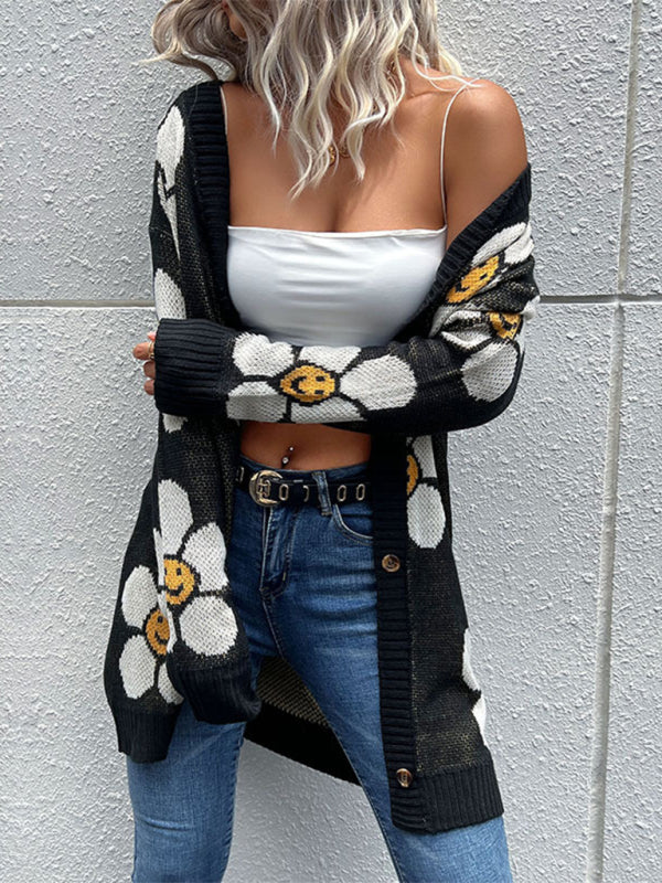 Women's Floral Knit Cardigan Sweater