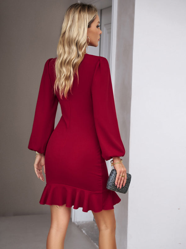 Elegant Puff Sleeve Ruffle Dress – Ruffle Hem & Graceful Fit for Spring
