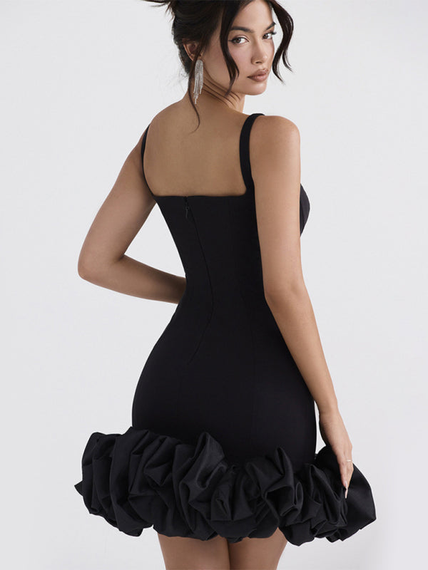 Romantic Backless Slip Dress – Square Neck, Woven Polyester Party Dress