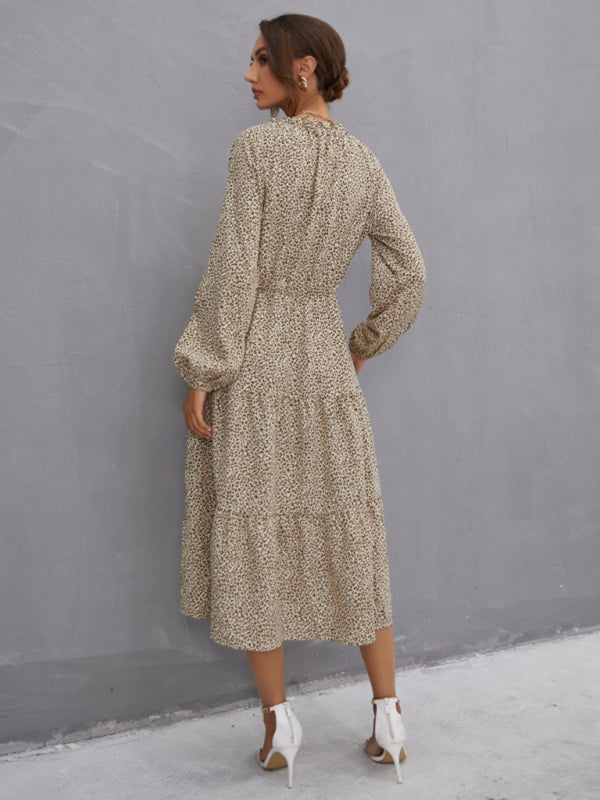 Leopard Print Long Sleeve Dress – Elegant Animal Print, Spring-Summer Style