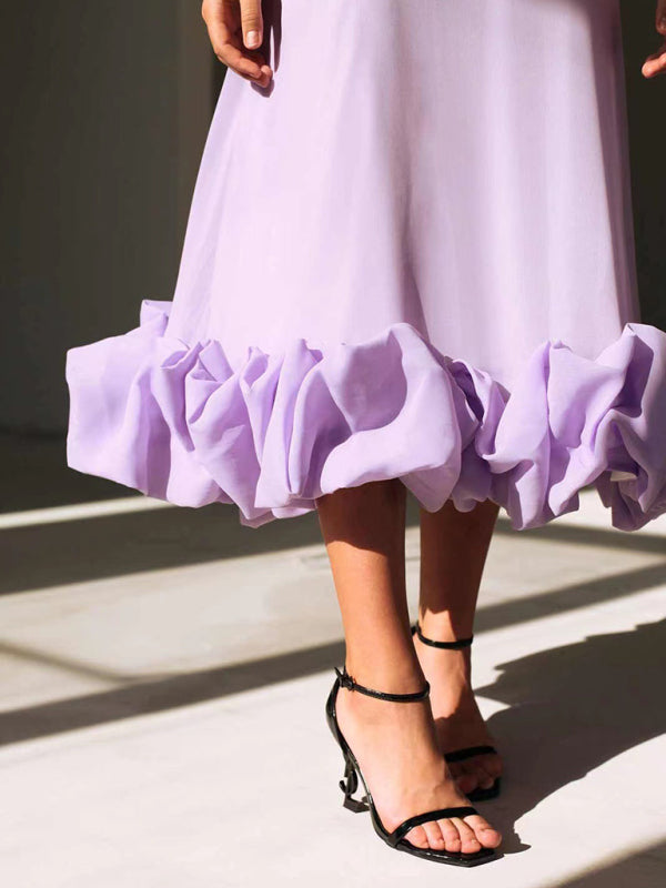 A-Line Suspender Dress with 3D Floral Detail – Flowing Spring Midi