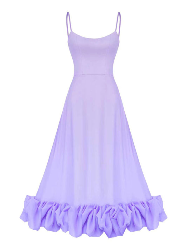 A-Line Suspender Dress with 3D Floral Detail – Flowing Spring Midi