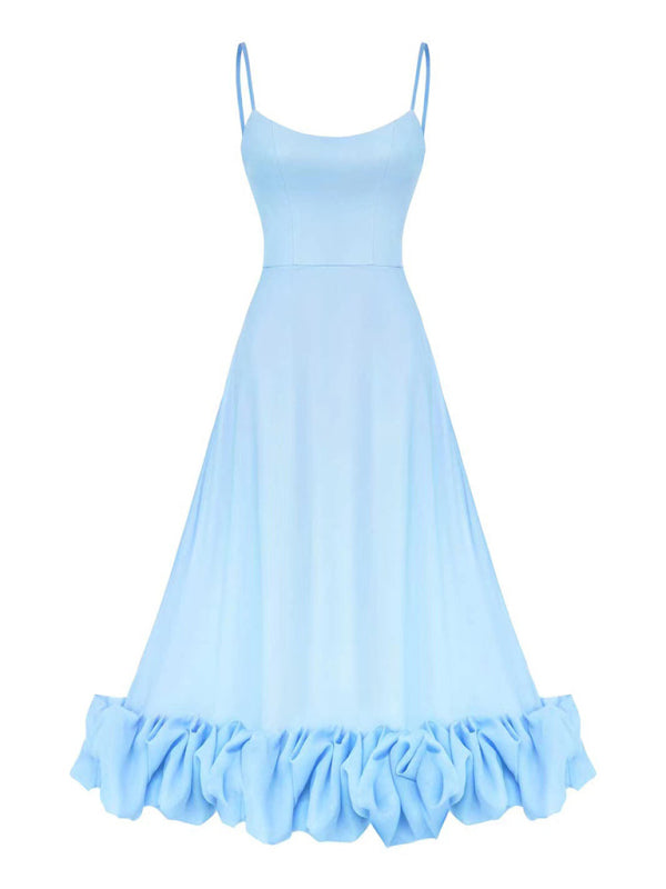 A-Line Suspender Dress with 3D Floral Detail – Flowing Spring Midi