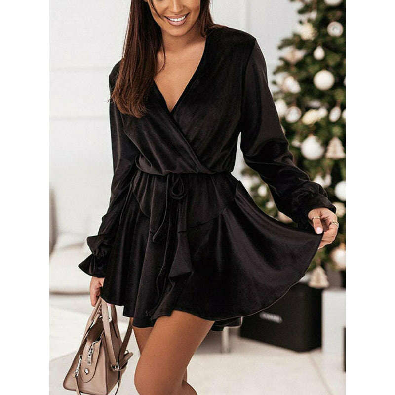 velvet-long-sleeve-v-neck-party-dress-–-korean-style-autumnwintersmiling-maria---everything-for-women-34652656