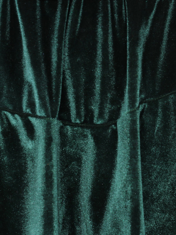 Velvet Long-Sleeve V-Neck Party Dress – Korean Style, Autumn/Winter