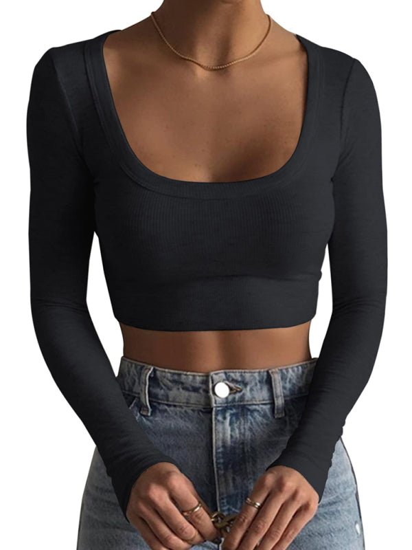 Women's Slim Fit Long Sleeve Crop Top