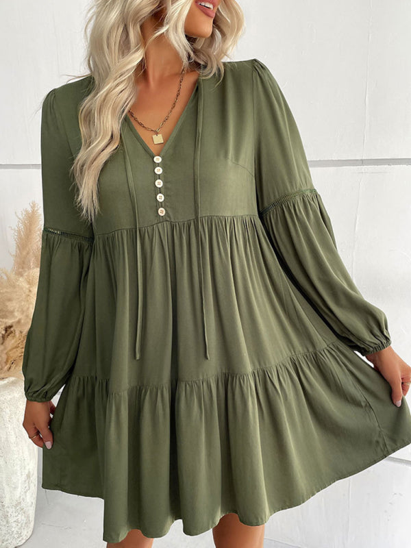 Long-Sleeve Solid Rayon Midi Dress – Fall/Winter Casual Wear