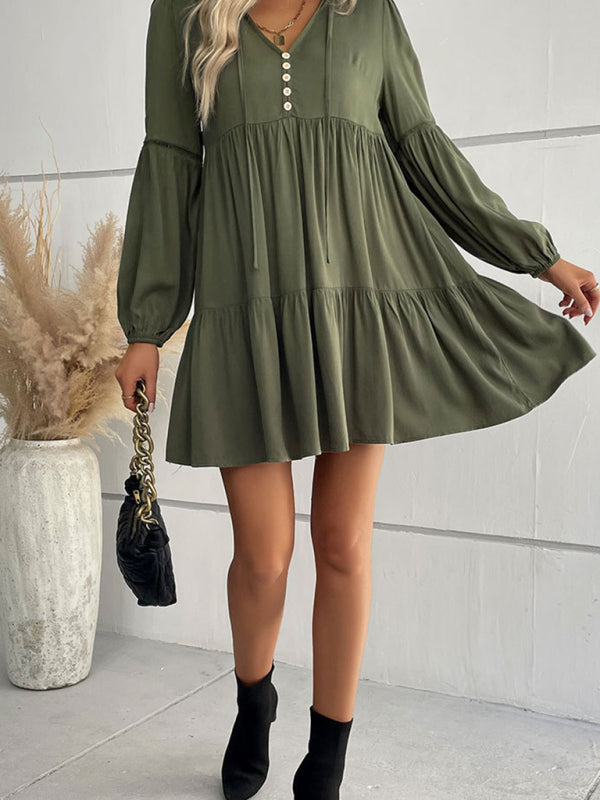 Long-Sleeve Solid Rayon Midi Dress – Fall/Winter Casual Wear
