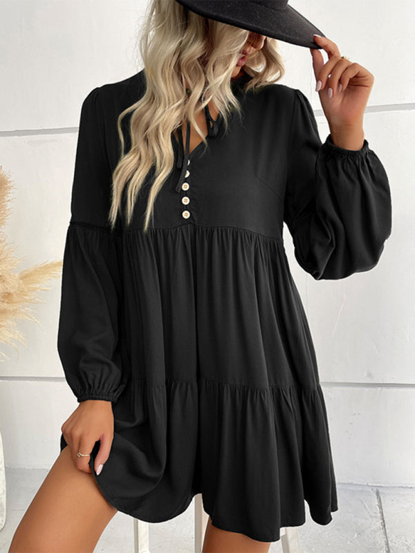 Long-Sleeve Solid Rayon Midi Dress – Fall/Winter Casual Wear
