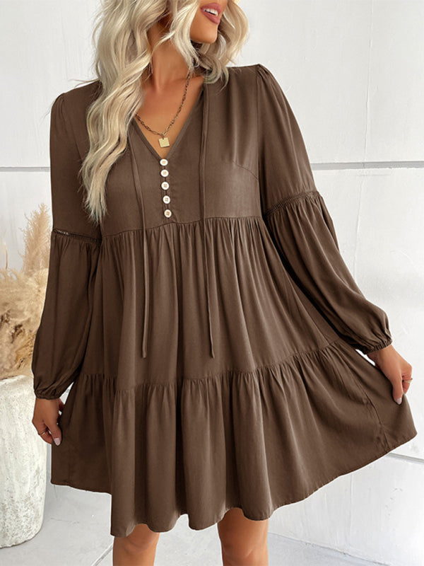 Long-Sleeve Solid Rayon Midi Dress – Fall/Winter Casual Wear