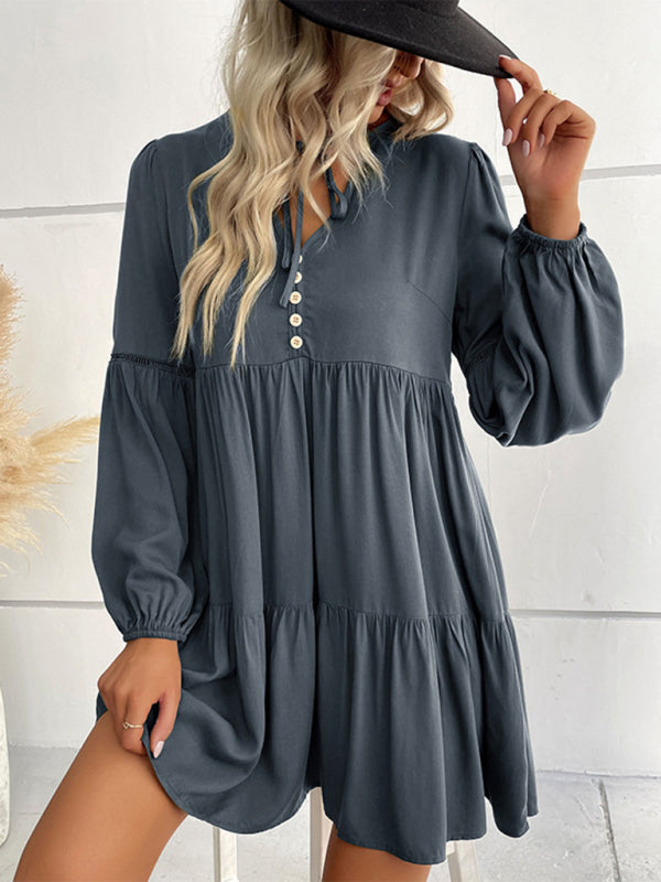 Long-Sleeve Solid Rayon Midi Dress – Fall/Winter Casual Wear