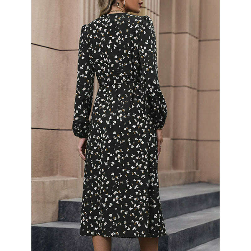 womens-black-v-neck-printed-waist-dresssmiling-maria---everything-for-women-34652724