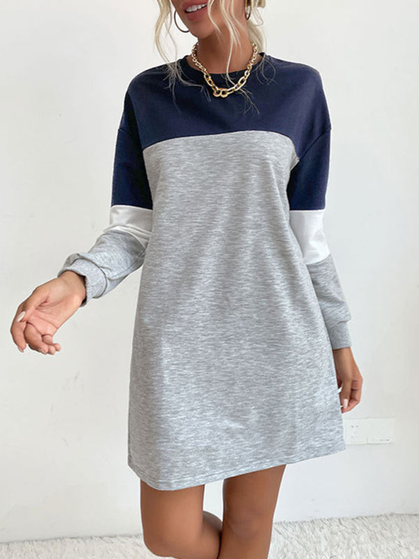 Color Block Long Sleeve Sweatshirt Dress – Relaxed Fit & Soft Knit Fabric