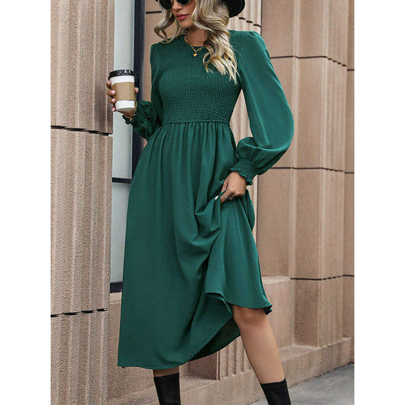 elegant-solid-color-round-neck-woven-dress-–-graceful-fit-all-season-wearsmiling-maria---everything-for-women-34653844