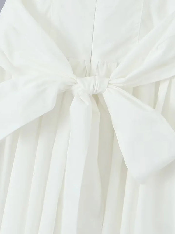 Romantic Puff Sleeve Cotton Mini Dress – Tie Waist & Pleated Skirt