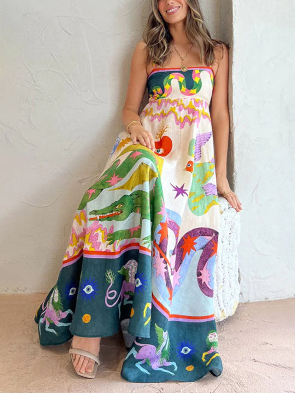 Printed Linen Blend Sleeveless Swing Dress – Romantic Fit & Flare Style