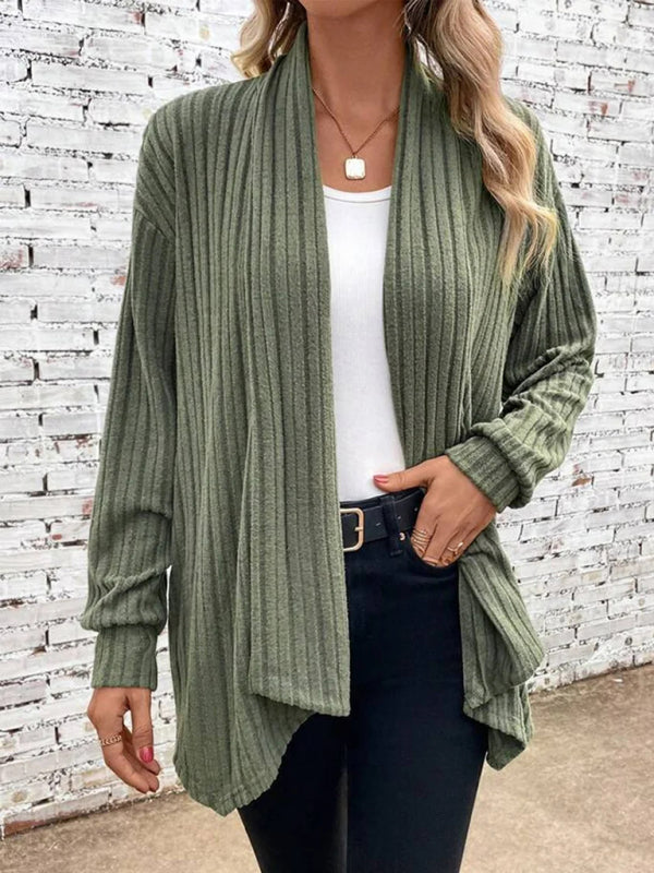 Long Sleeve Lapel Knit Cardigan Jacket Green