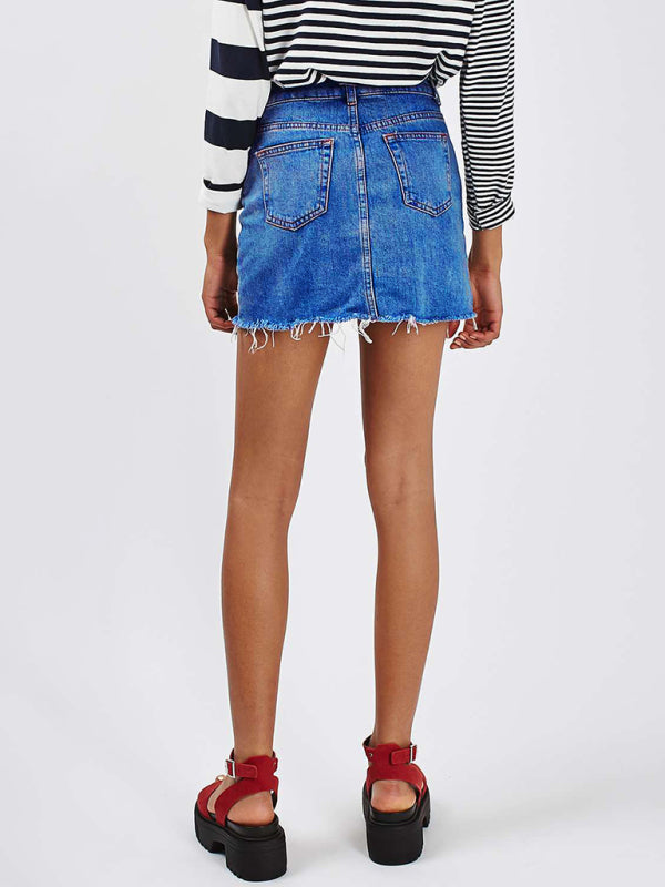 Raw Edge A-Line Denim Skirt