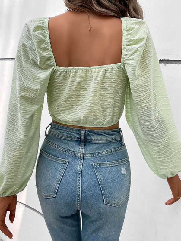 Französisches Hemd mit quadratischem Kragen und Puffärmeln