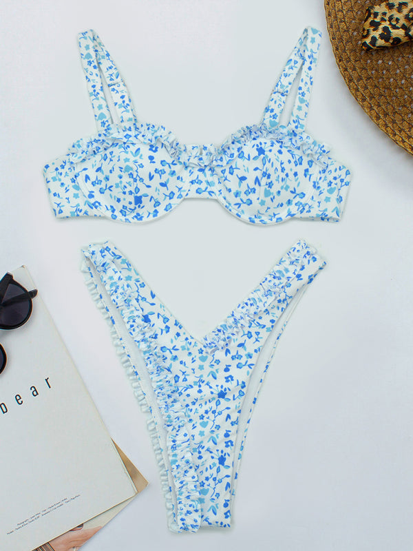 Romantic Lace Floral Bikini – High Elastic Knit, Adjustable Fit
