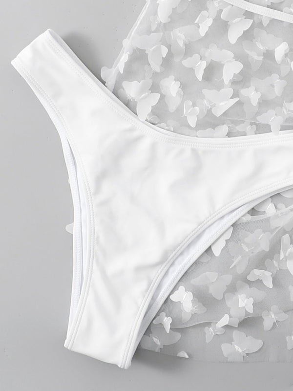 White Three-Piece Bikini Set with Skirt – Sexy Strappy Swimwear