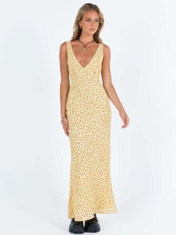 Polka Dot Sleeveless V-Neck Fishtail Midi Dress – Summer Casual Fit