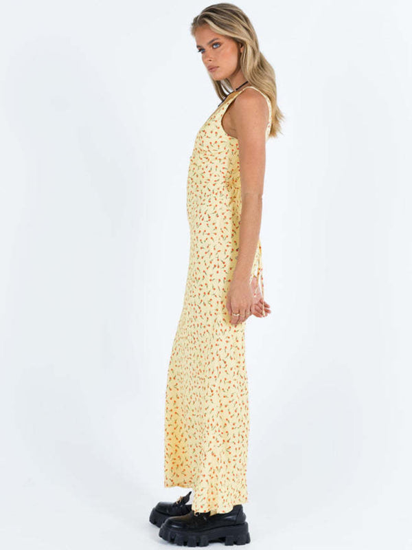 Polka Dot Sleeveless V-Neck Fishtail Midi Dress – Summer Casual Fit