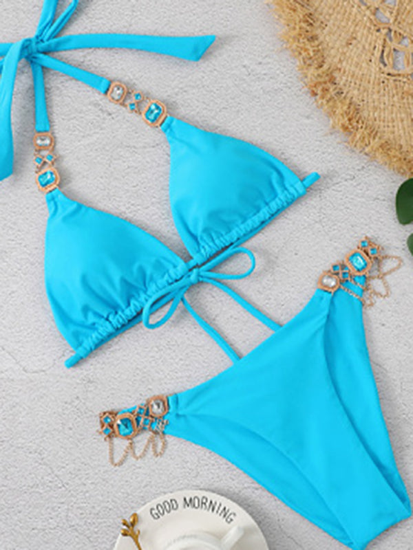 Butterfly Print Knitted Bikini Set – Sleeveless Strappy Two-Piece Swimwear