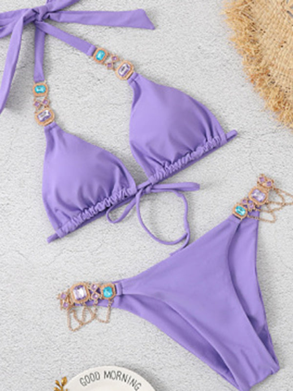 Butterfly Print Knitted Bikini Set – Sleeveless Strappy Two-Piece Swimwear