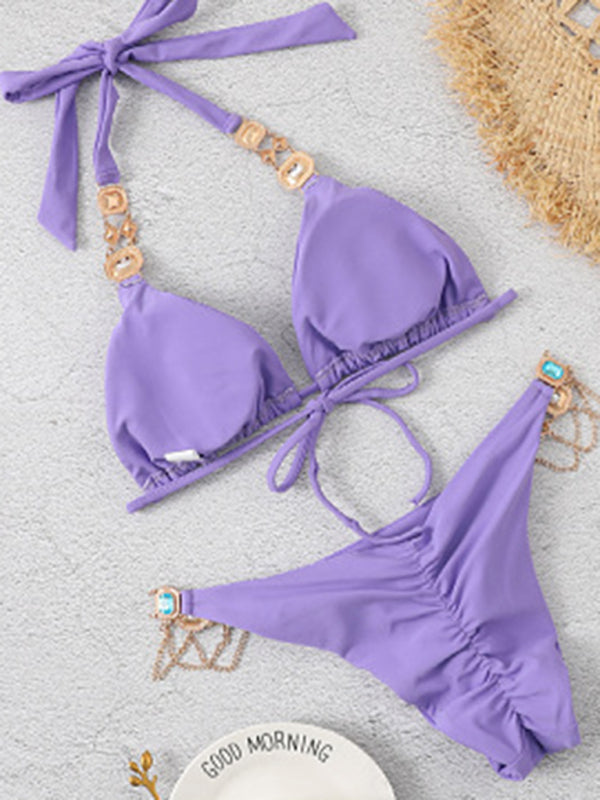 Butterfly Print Knitted Bikini Set – Sleeveless Strappy Two-Piece Swimwear