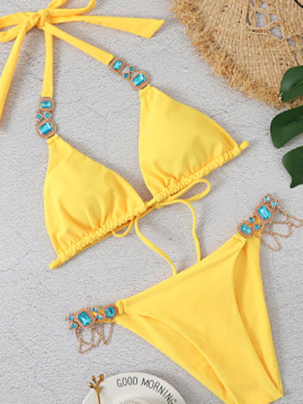Butterfly Print Knitted Bikini Set – Sleeveless Strappy Two-Piece Swimwear