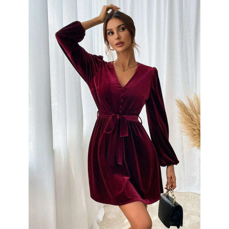 velvet-v-neck-a-line-long-sleeve-party-dresssmiling-maria---everything-for-women-34681743