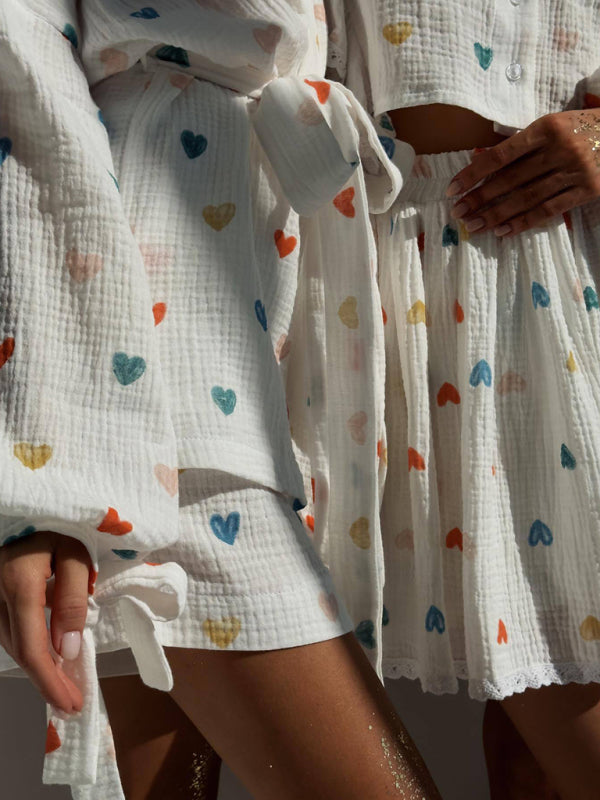 Ruffled Strawberry Print Skirt Loungewear Set – Cotton-Linen Romantic Homewear