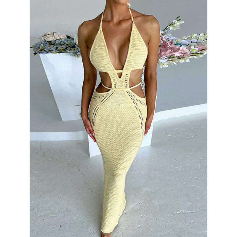 فستان ميدي مثير برقبة هالتر ورباط دانتيل – تصميم مفتوح ومفصل، ضيق، ابتسامة ماريا - كل شيء للنساء 34650854