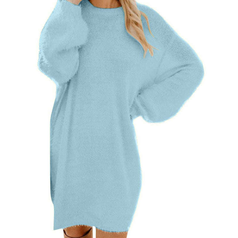 فستان متوسط الطول ناعم ومريح - بأكمام طويلة وياقة دائرية لخريف وشتاء مبتسم ماريا - كل شيء للنساء 34651921