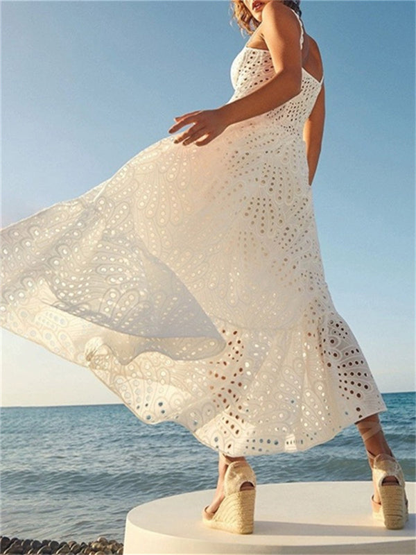 Irregular Fishtail Holiday Dress – Sleeveless Woven Fit for Spring-Summer